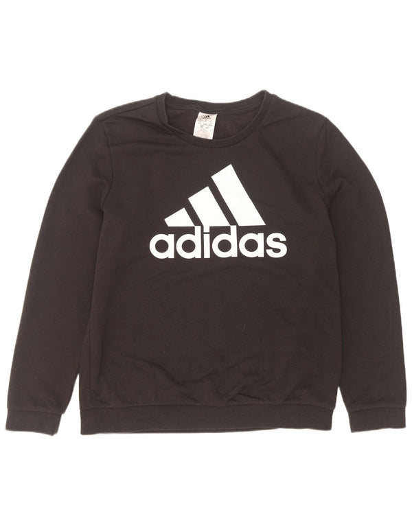 Adidas Dame Grafisk Sweatshirt Jumper UK 12/14 Medium Sort Bomuld