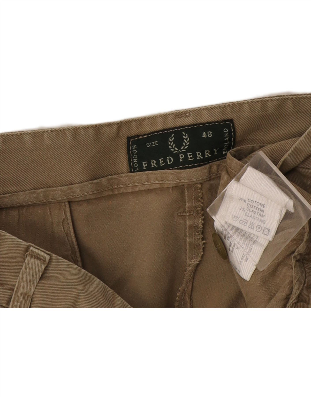 Pantaloncini chino da uomo Fred Perry IT 48 medio W32 cotone kaki