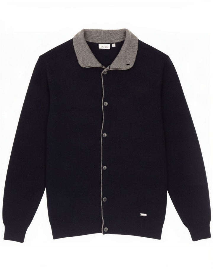 Ellesse Maglione cardigan da uomo grande in lana blu navy