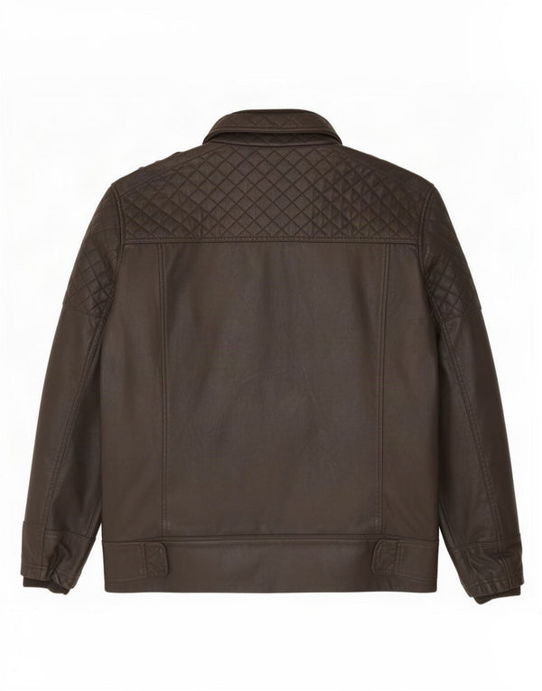 Giacca militare da uomo in ecopelle Jeff Banks UK 44 2XL poliuretano marrone