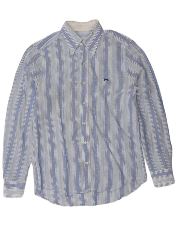 Harmont & Blaine Mens Shirt Large Blue Striped Linen