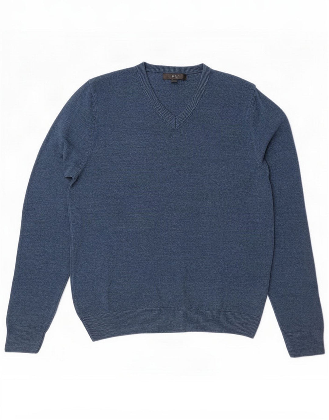 Marks & Spencer Mens V-Neck Jumper Sweater Medium Blue Acrylic