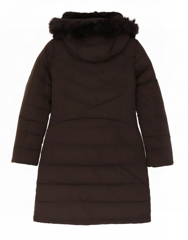 Zara Mujer Abrigo Acolchado Con Capucha UK 42 Medio Negro Poliéster