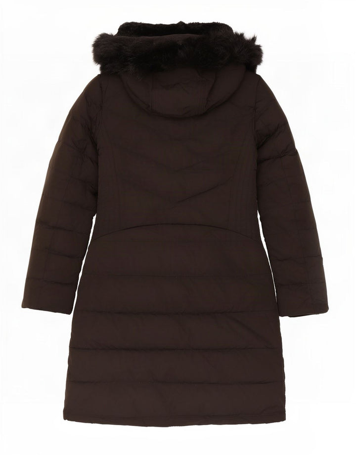 Zara Mujer Abrigo Acolchado Con Capucha UK 42 Medio Negro Poliéster