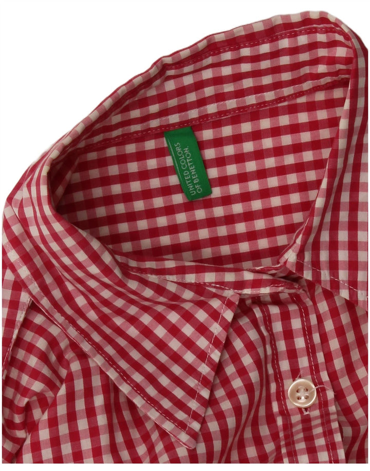 Camisa Benetton Mujer ES 42 Mediano A Cuadros Rojos