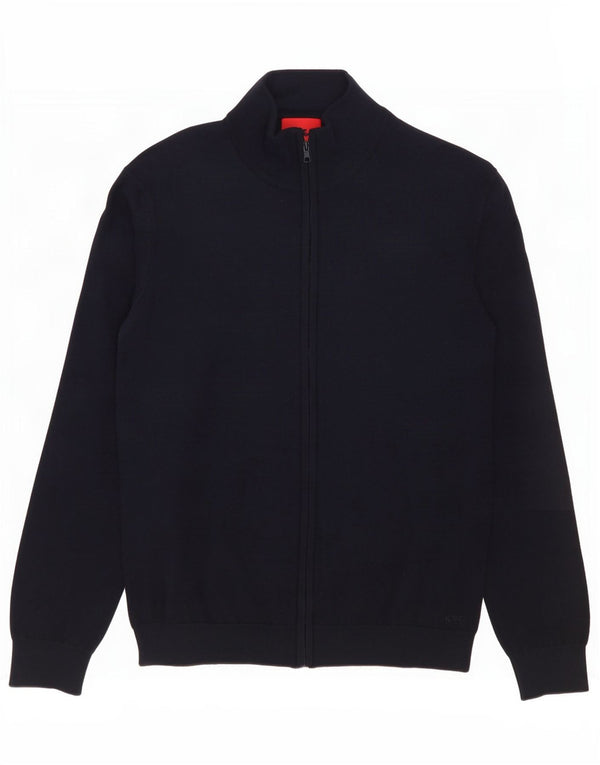 Hugo Boss Boys Cardigan Sweater 13-14 År Large Navy Blue Virgin Wool
