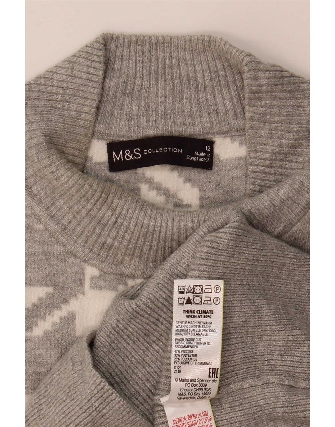 Marks & Spencer Womens Turtle Neck Jumper Sweater UK 12 Medium Grey