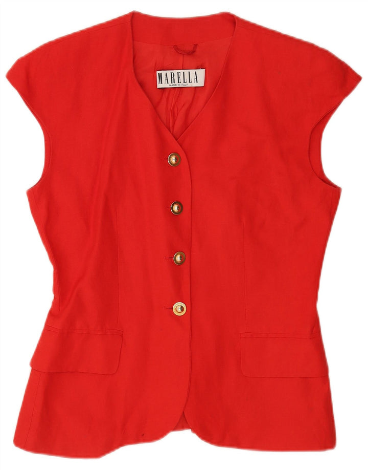 Giacca blazer a 4 bottoni senza maniche da donna Marella UK 12 Lino rosso medio