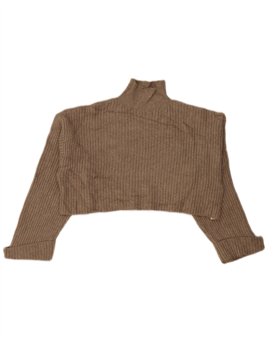 Zara Womens Crop Oversized Turtle Neck Jumper Sweater UK 14 Medium Beige