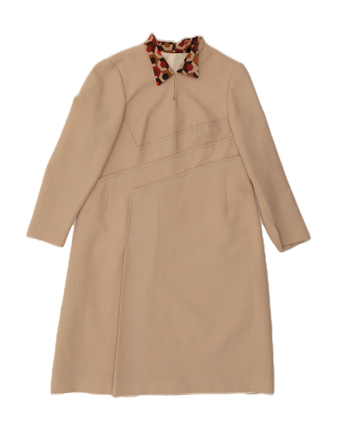 VINTAGE Womens Long Sleeve Basic Dress UK 12 Medium Beige Vintage Vintage and Second-Hand Vintage from Messina Hembry 