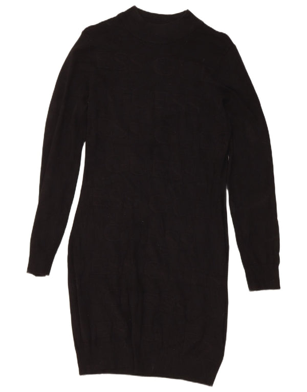 Guess Womens Graphic Jumper Dress UK 12 Medium Black Viscose