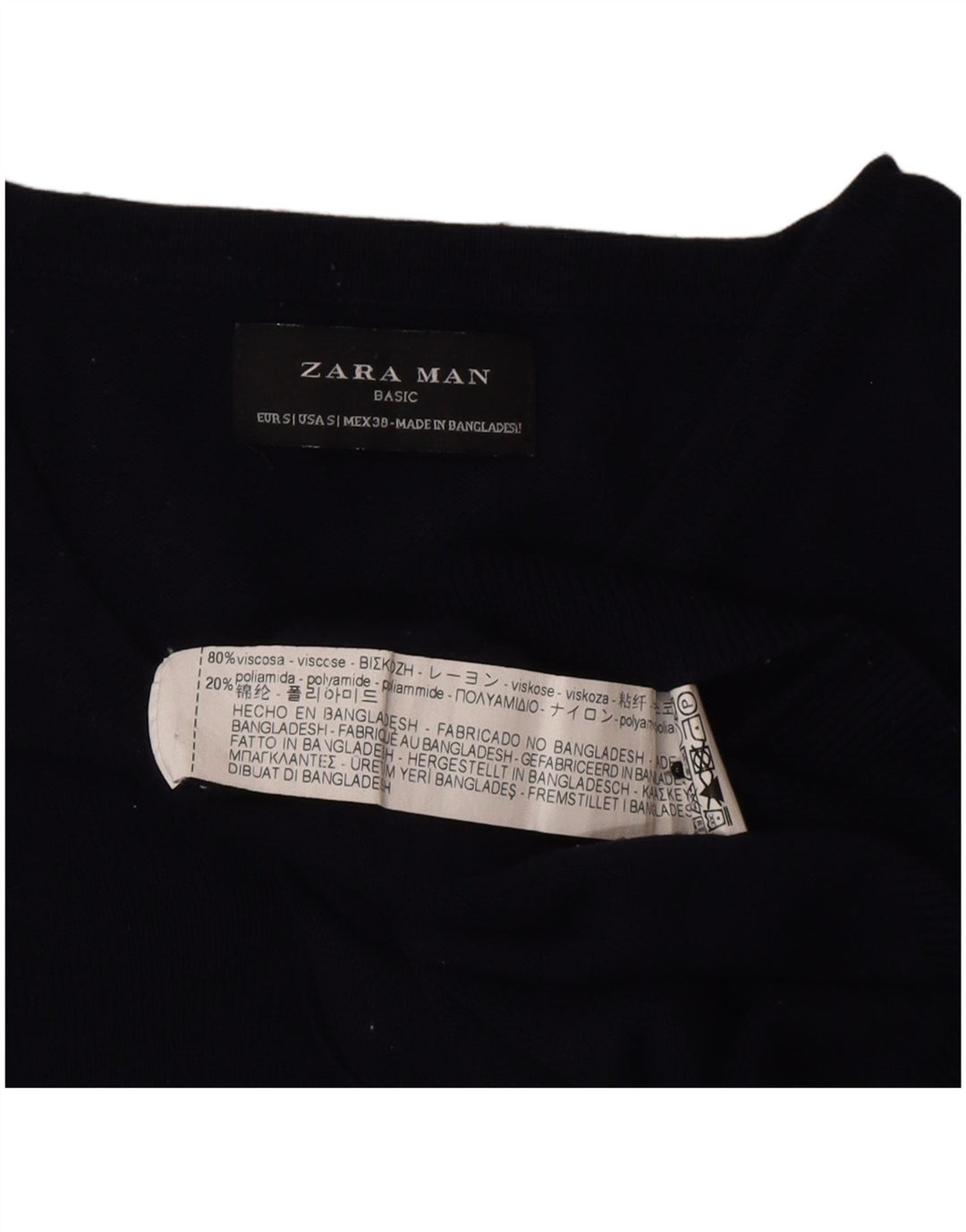 Zara Mens V-Neck Jumper Sweater Small Navy Blue Viscose Classic