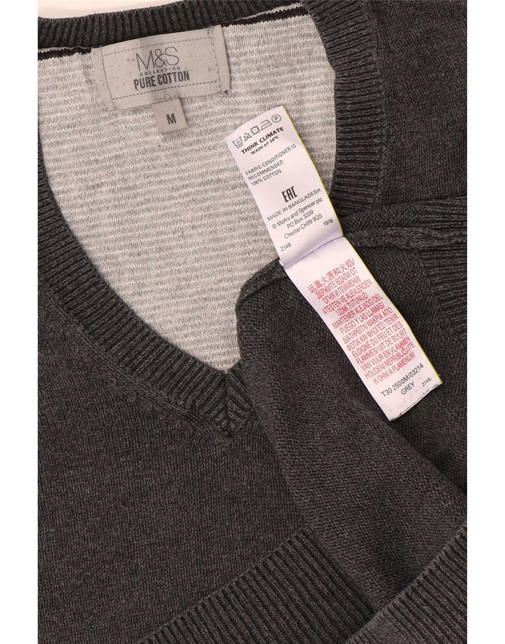Marks & Spencer Herren-Pullover mit V-Ausschnitt aus mittelgrauer Baumwolle