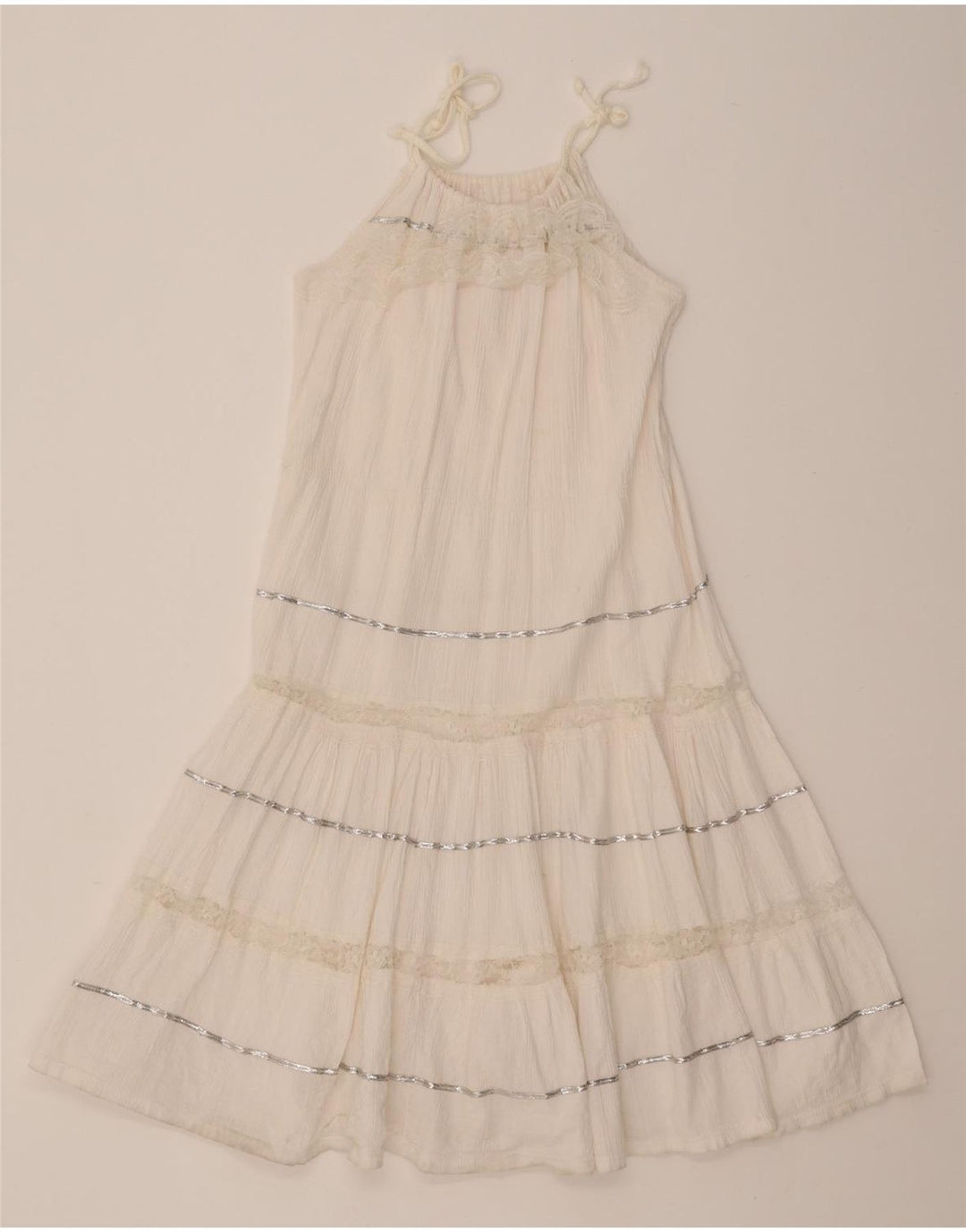 VINTAGE Womens Sundress UK 12 Medium White Striped Vintage Vintage and Second-Hand Vintage from Messina Hembry 