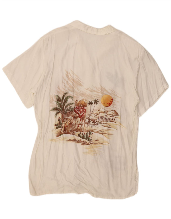 Vintage Womens Desert Abstract Pattern Short Sleeve Shirt UK 16 Large White