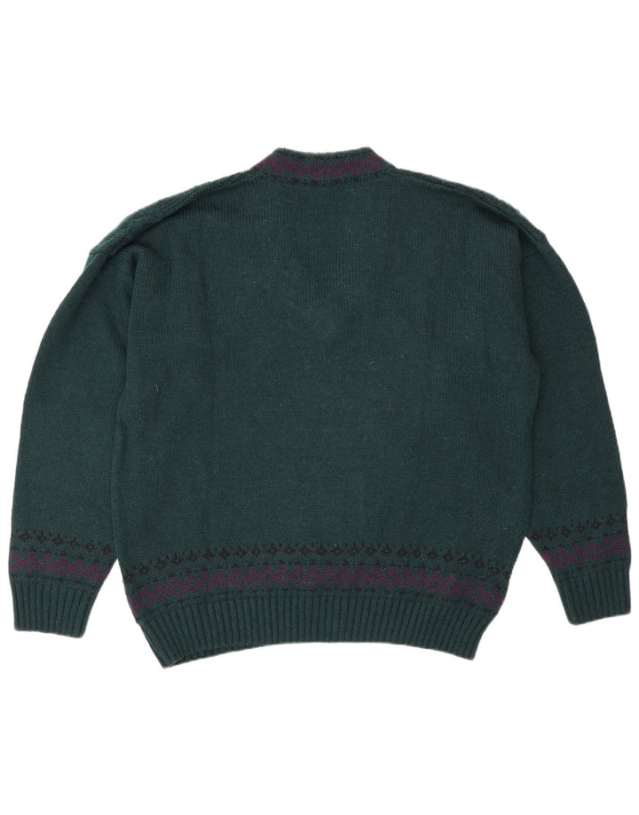 Vintage Mens V-Neck Jumper Sweater IT 50 Medium Green Wool