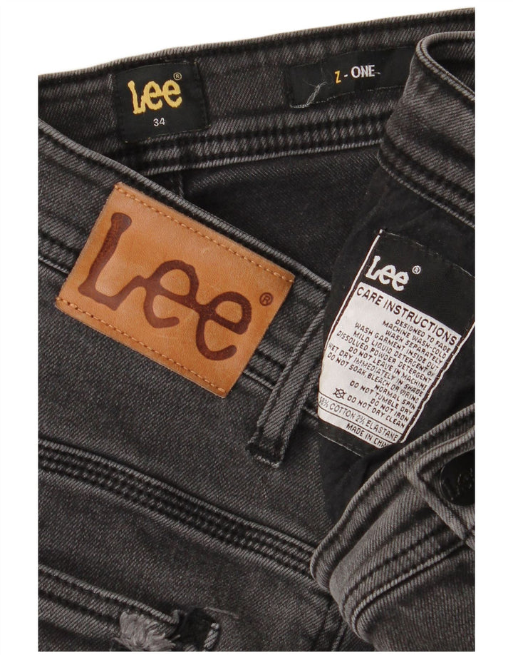 Lee Mens Distressed Skinny Jeans W34 L30 Grey Cotton