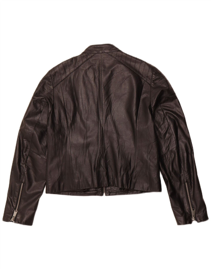 H&M Womens Crop Læderjakke UK 16 Stor sort læder
