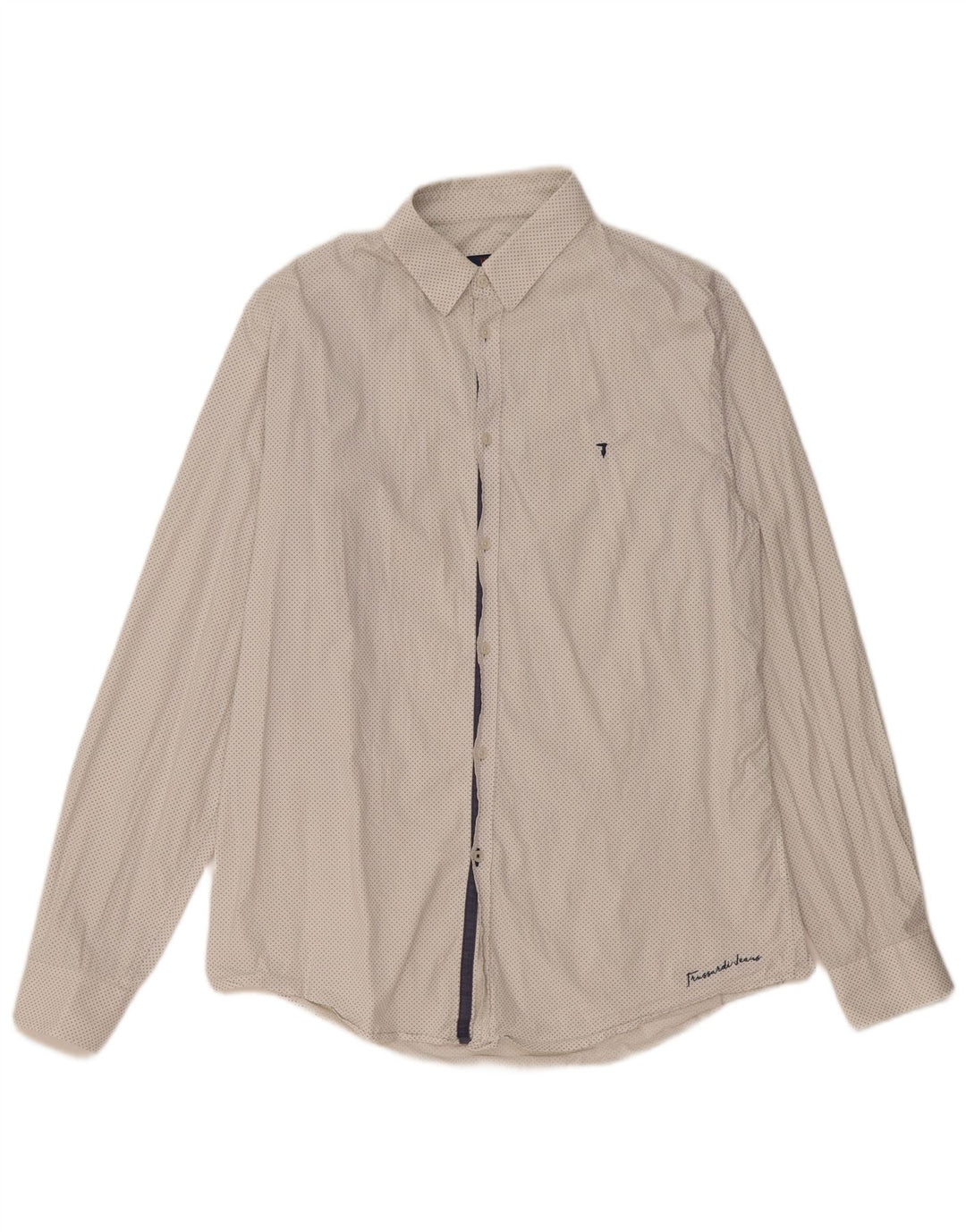 Trussardi Jeans Mens Abstract Pattern Slim Fit Shirt Medium White Cotton