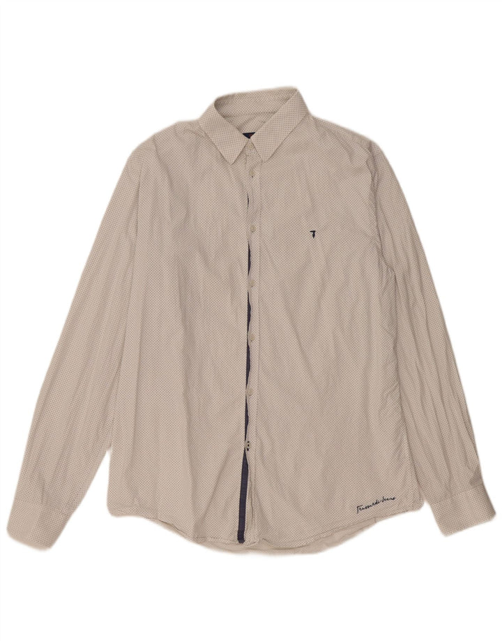 Trussardi Jeans Mens Abstract Pattern Slim Fit Shirt Medium White Cotton