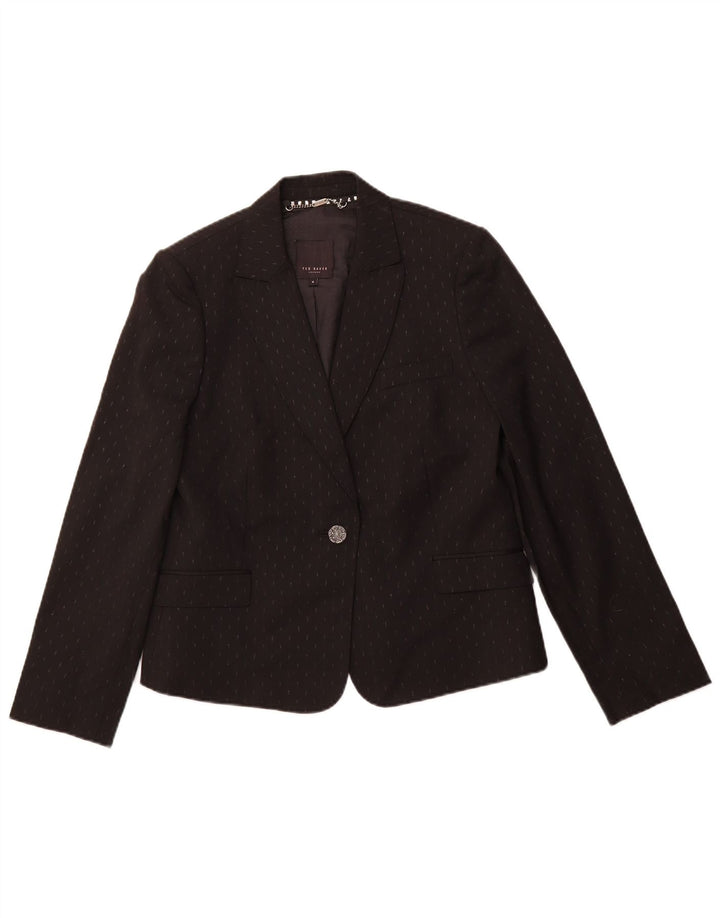 TED BAKER Womens 1 Button Blazer Jacket Size 4 Large Black Spotted