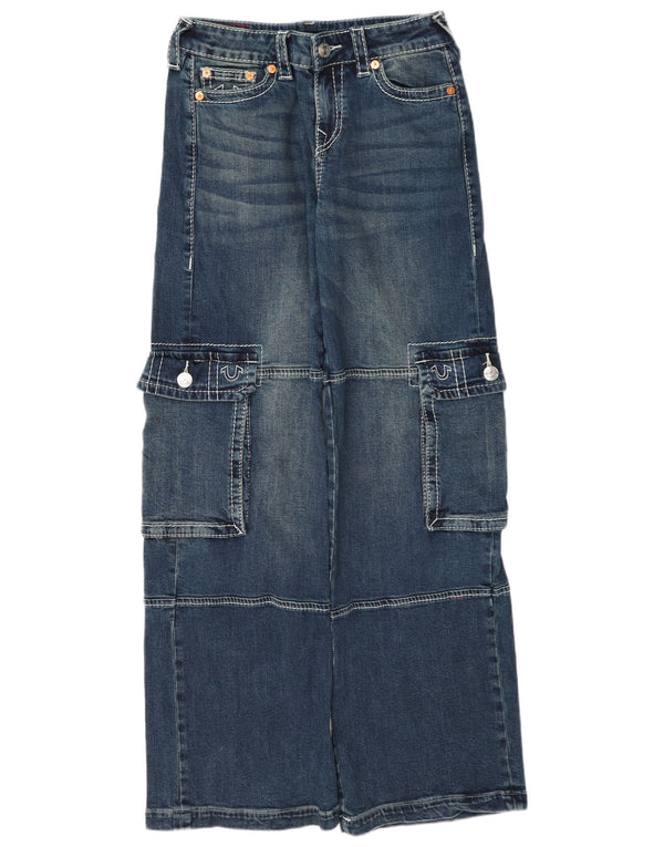 True Religion Womens Cargo Wide Leg Jeans W26 L33 Blue Cotton