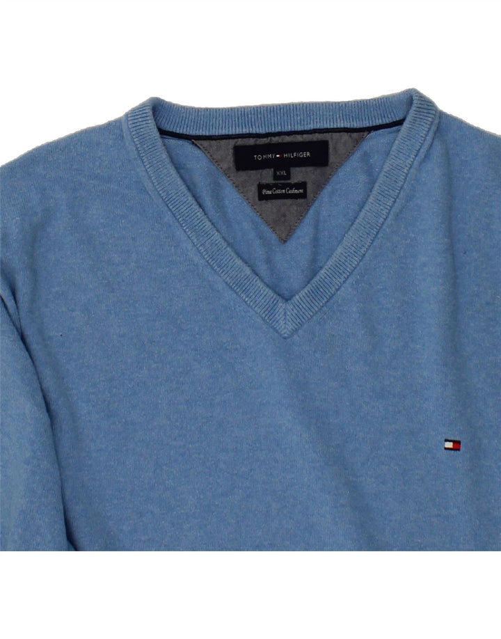 TOMMY HILFIGER Mens V-Neck Jumper Sweater 2XL Blue Cotton Vintage Tommy Hilfiger and Second-Hand Tommy Hilfiger from Messina Hembry 
