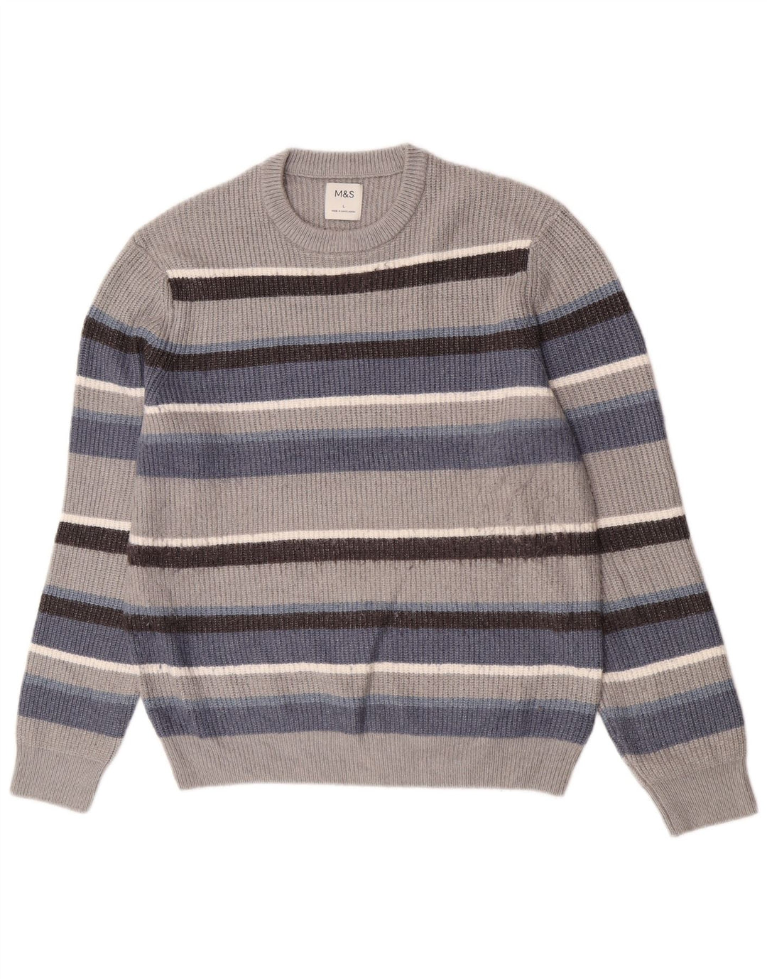 Marks & Spencer Mens Crew Neck Jumper Sweater Large Multicoloured Striped