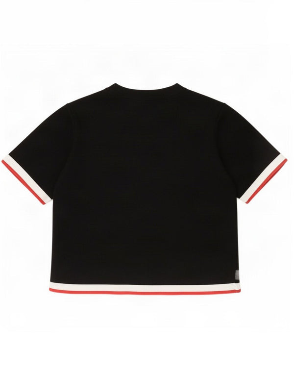 T-shirt corta da donna Zara Top UK 10 Small nera in viscosa color block