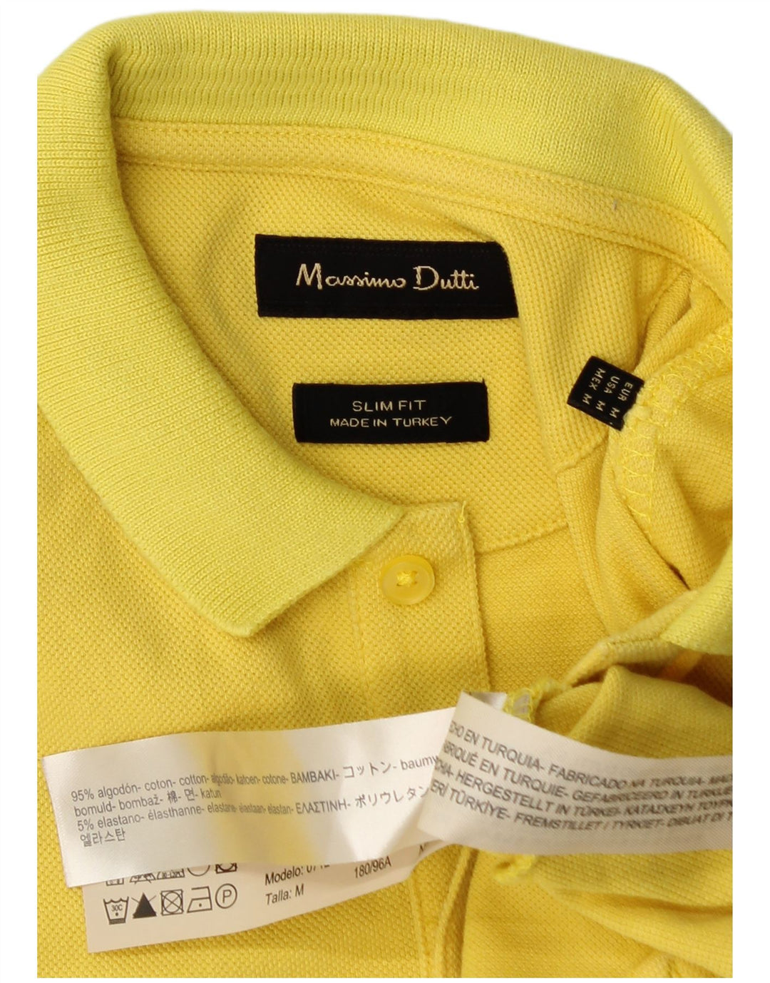 Massimo Dutti Mens Slim Fit Polo Shirt Medium Yellow Cotton