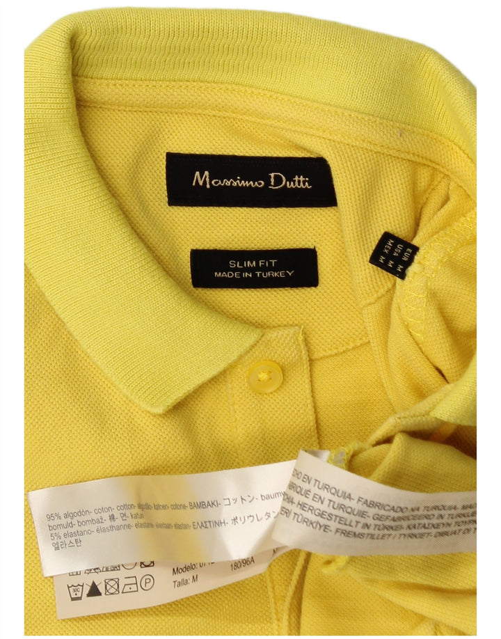 Massimo Dutti Mens Slim Fit Polo Shirt Medium Yellow Cotton