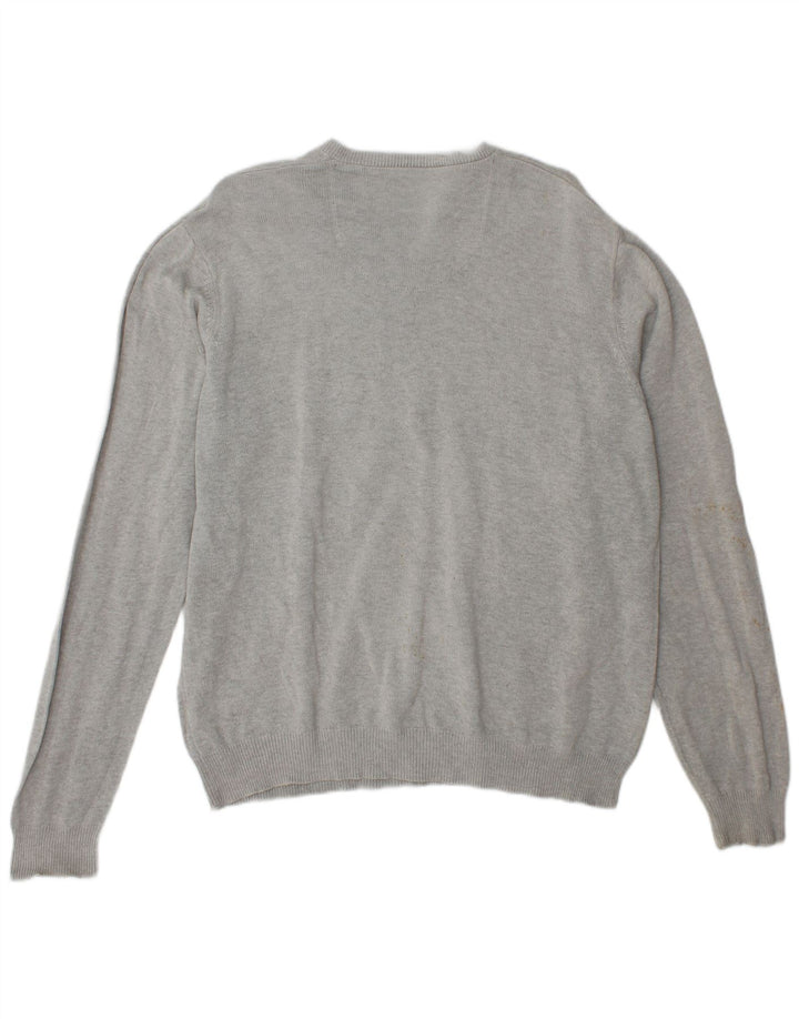 Marks & Spencer Mens Blue Harbour V-Neck Jumper Sweater Large Grey Cotton