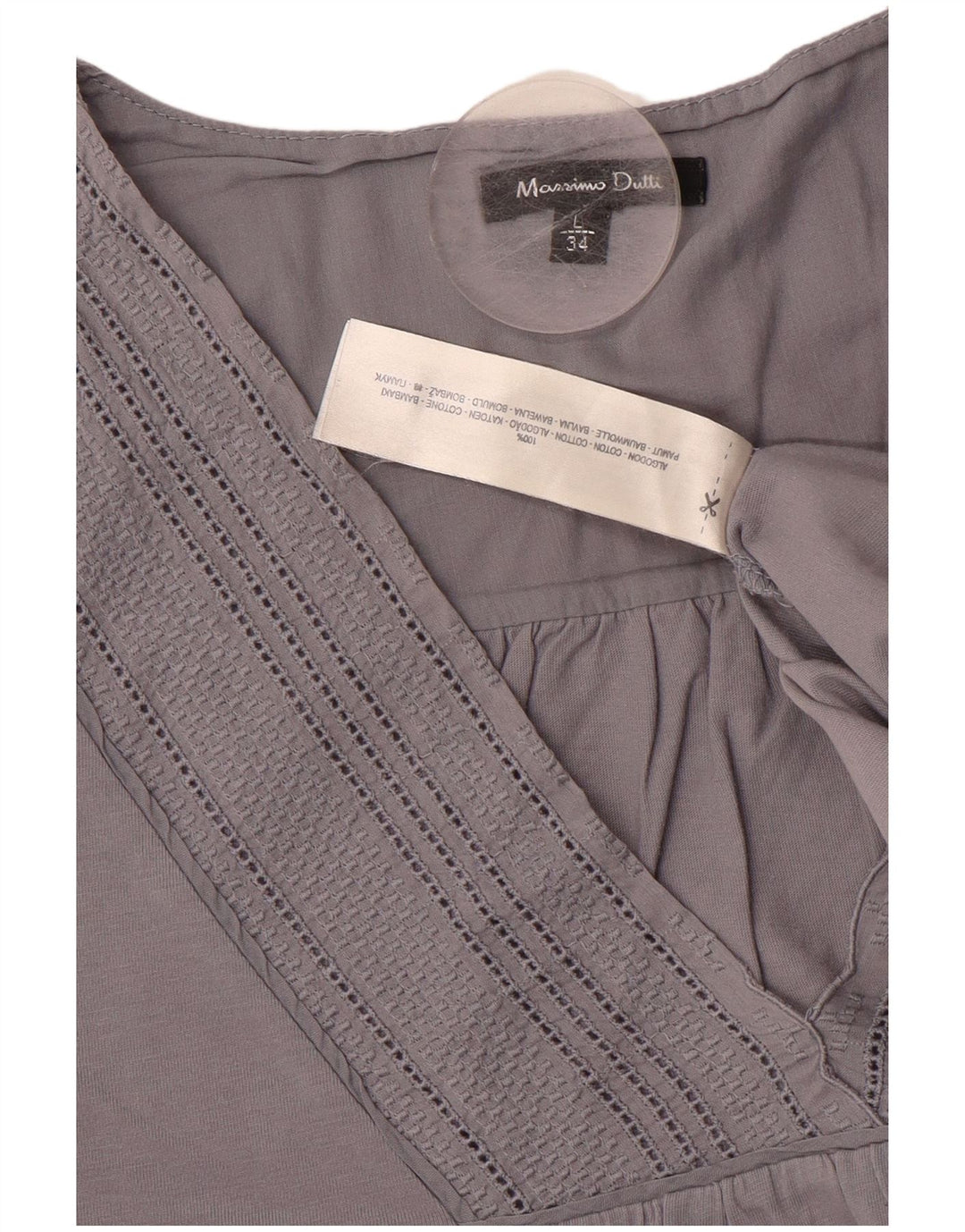 MASSIMO DUTTI Dame bluse Top UK 14 Stor Grå Bomuld