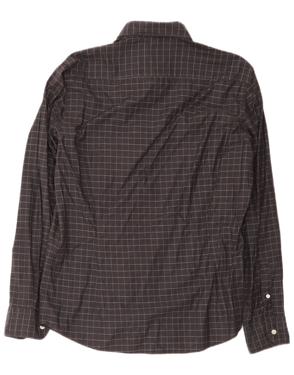 Massimo Dutti Mens Shirt Large Grey Check Cotton
