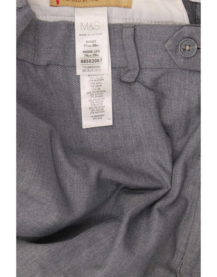 Gerade Herren-Anzughose von Marks & Spencer, W38, L29, Blau, Polyester