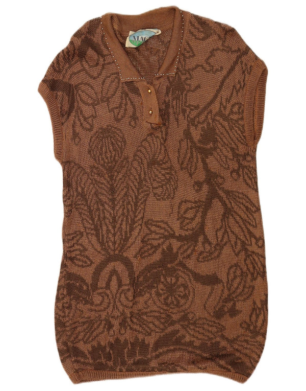 Magic Womens Sleeveless Jumper Dress IT 42 Medium Brown Floral Viscose