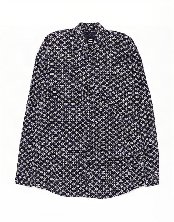 G-Star Mens Shirt Medium Navy Blue Geometric Cotton