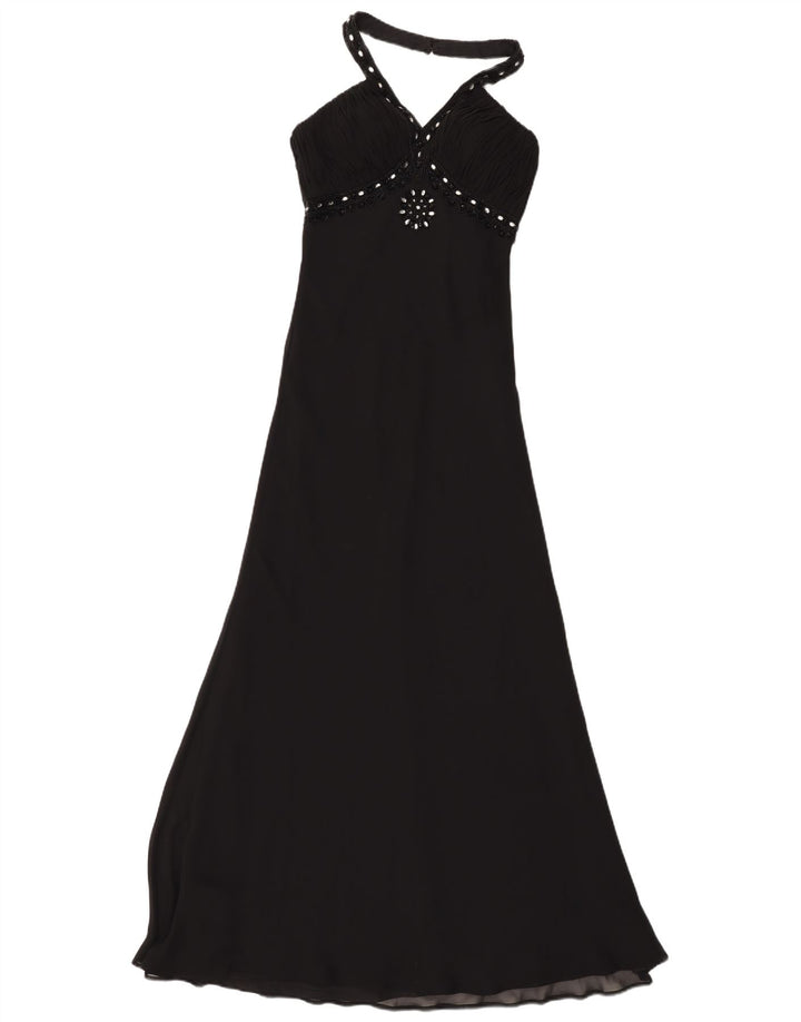 Vintage Womens Maxi Halter Dress UK 8 Small Black Polyester