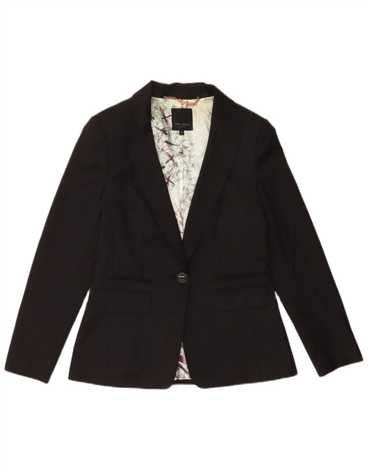 Ted Baker Dame 1 Knap Blazer Jakke Størrelse 3 Medium Sort Uld