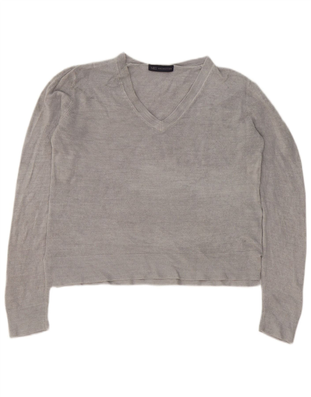 Marks & Spencer Womens V-Neck Jumper Sweater UK 14 Large Grey Acrylic