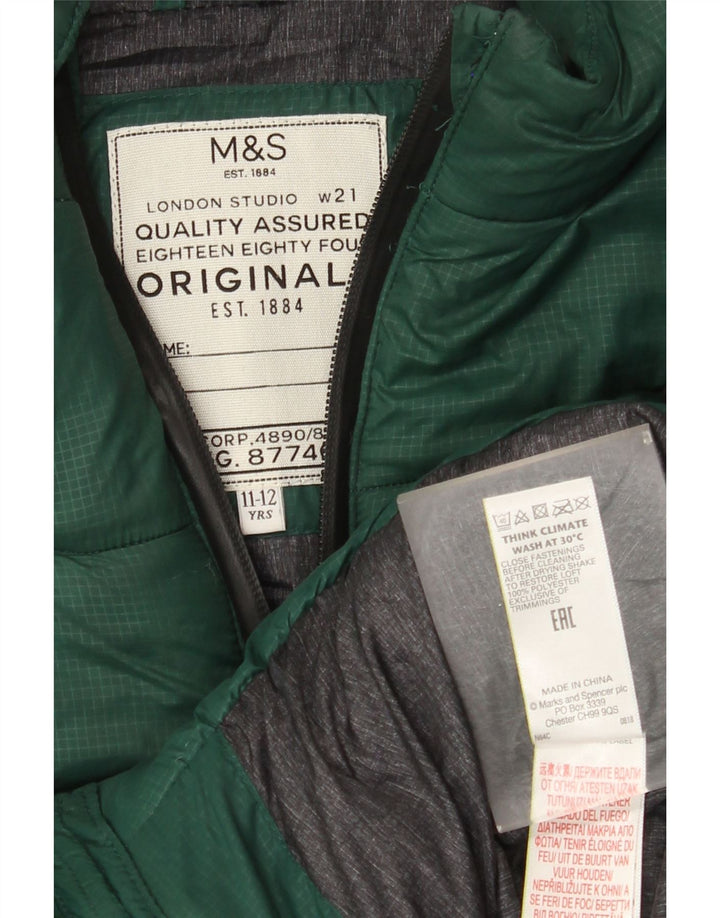 Marks & Spencer Boys Hooded Padded Gilet 11-12 Years Green Polyester