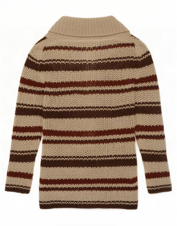 Zara Womens Longline Crochet Cardigan Sweater UK 12 Medium Brown Striped