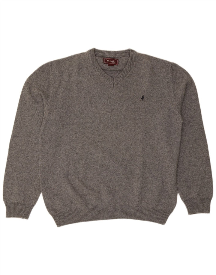Marlboro Classics Herren-Pullover mit V-Ausschnitt, 2XL, graue Wolle