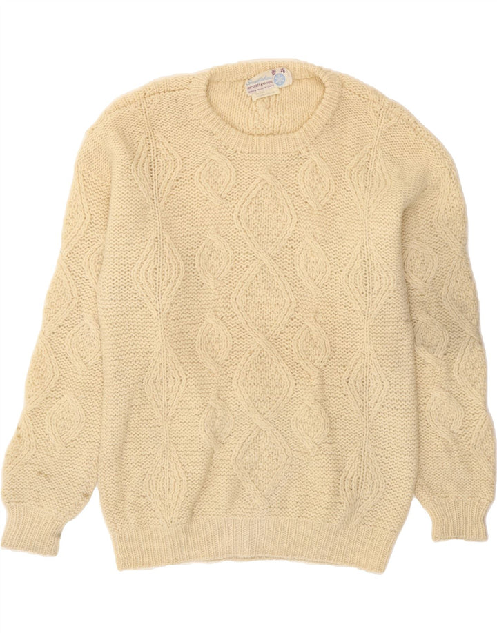 VINTAGE Mens Crew Neck Jumper Sweater Medium Beige Argyle/Diamond Wool Vintage Vintage and Second-Hand Vintage from Messina Hembry 