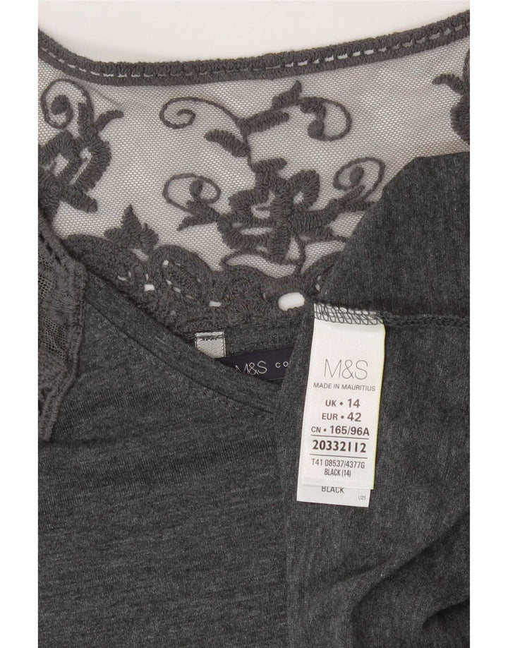 Bluzka damska Marks & Spencer UK 14, duża, szara, z poliestru w kwiaty