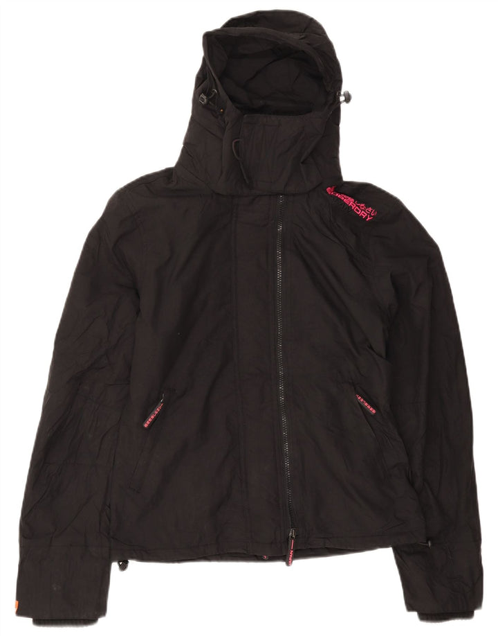 Superdry Womens Hooded Windbreaker Jacket UK 10 Small Black Nylon