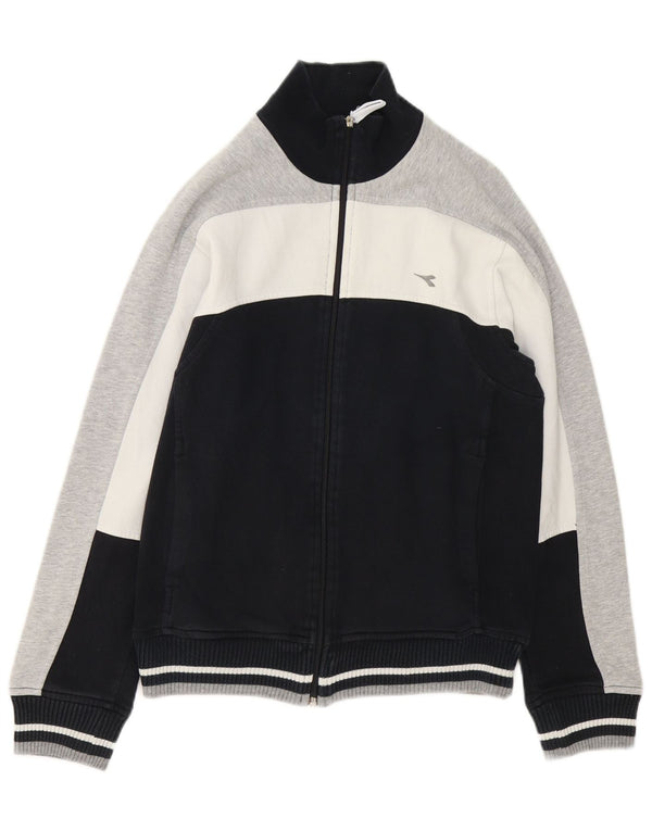 Diadora Womens Tracksuit Top Jacket UK 10 Small Black Colourblock Cotton