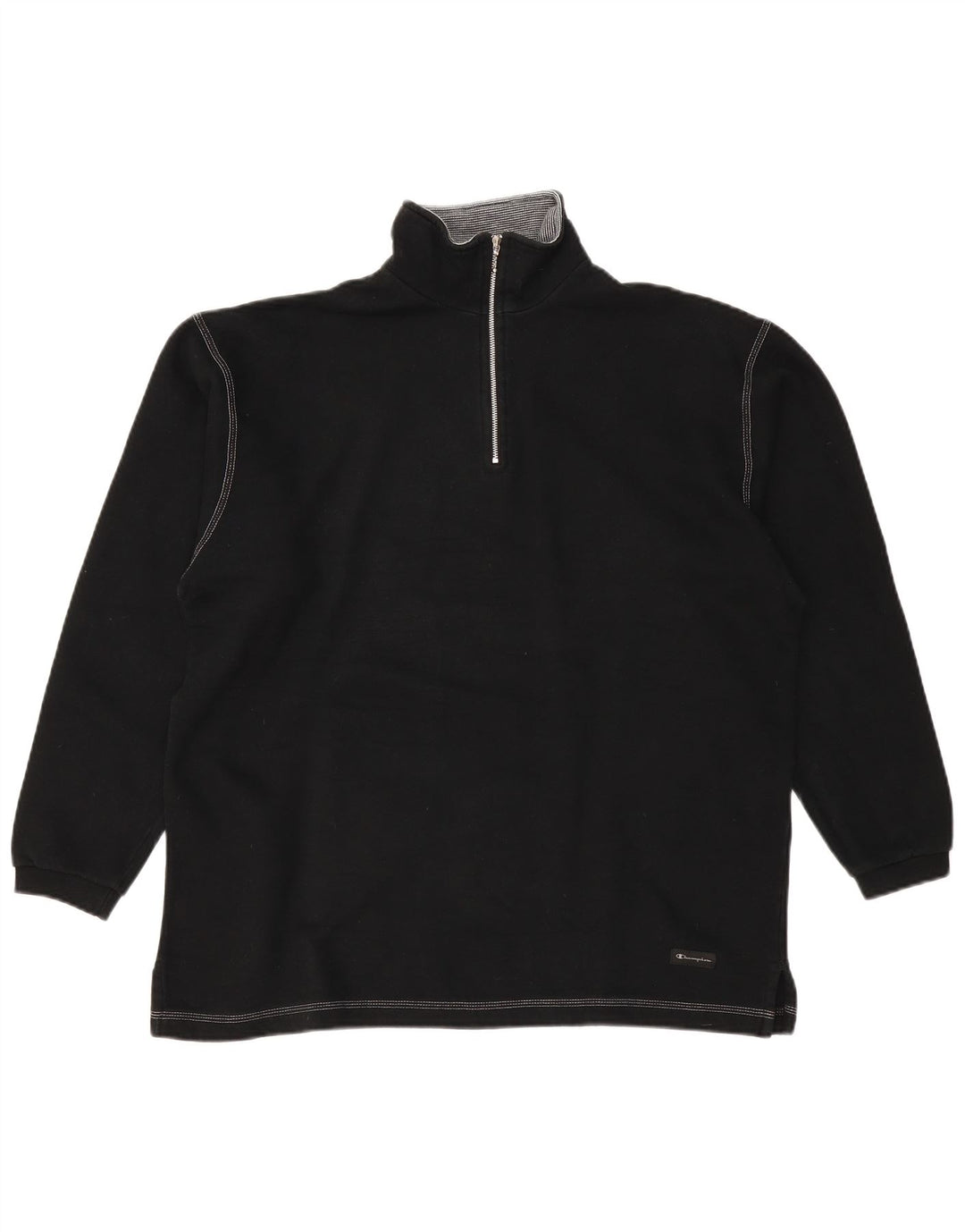 CHAMPION Mens Zip Neck Sweatshirt Jumper Large Black Cotton