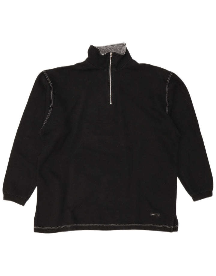 CHAMPION Mens Zip Neck Sweatshirt Jumper Large Black Cotton
