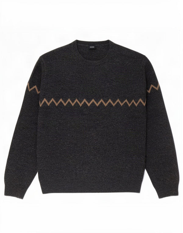 Hugo Boss Mens Crew Neck Jumper Sweater IT 50 Medium Grey Geometric Wool